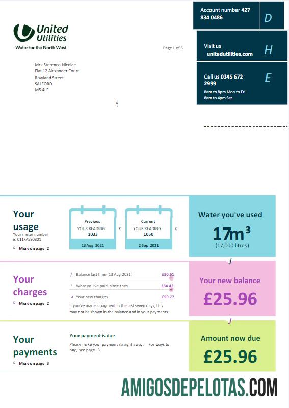 imprimível REINO UNIDO UTILIDADES UNIDAS Conta de serviços públicos Modelo Word e PDF